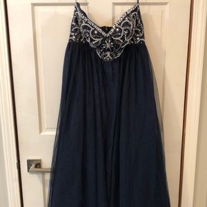 Navy Strapless Prom Dress